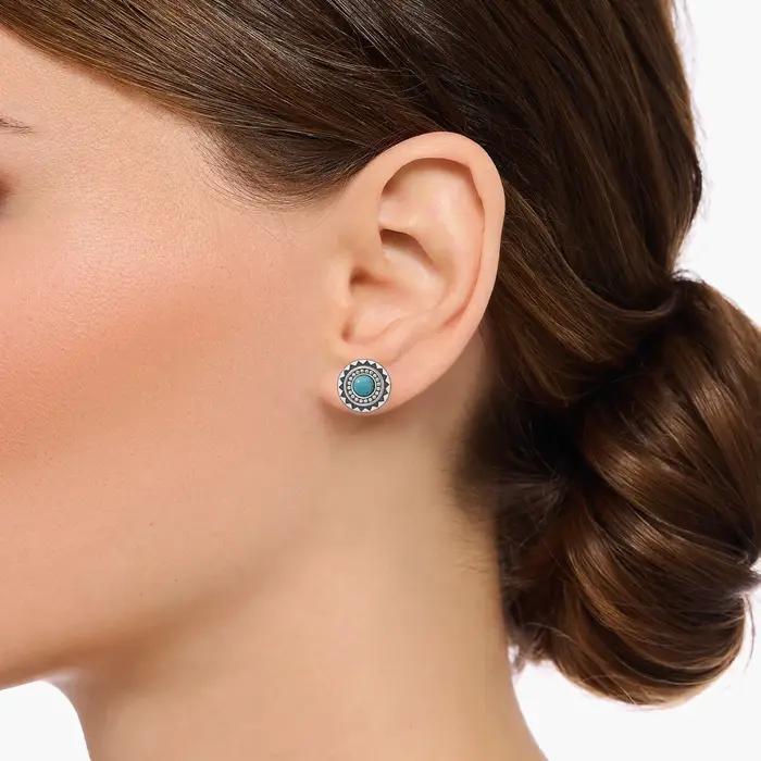 Boucles d'oreilles ethniques rondes en turquoise