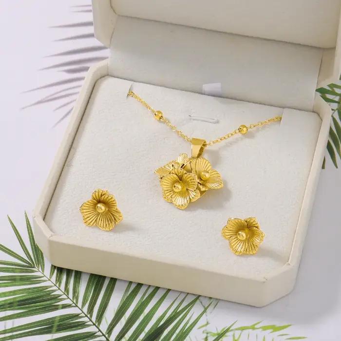 Parure de bijoux de luxe 2026 Dubaï : collier et boucles d'oreilles fleuris pour femme, idéale pour