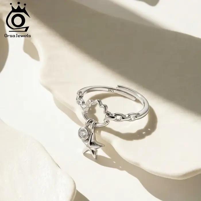 Bague en argent Sterling 925 pour femme motif plante avec zirconium blanc ou noir bijou élégant et naturel pour cadeau