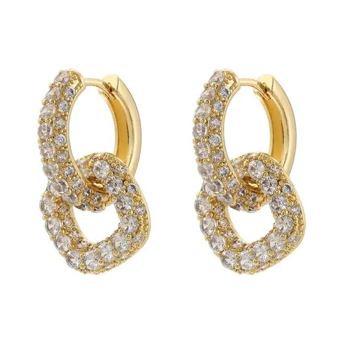 Boucles d'oreilles créoles petites pour femmes avec breloques carrées et zircone cubique – Bijoux fa