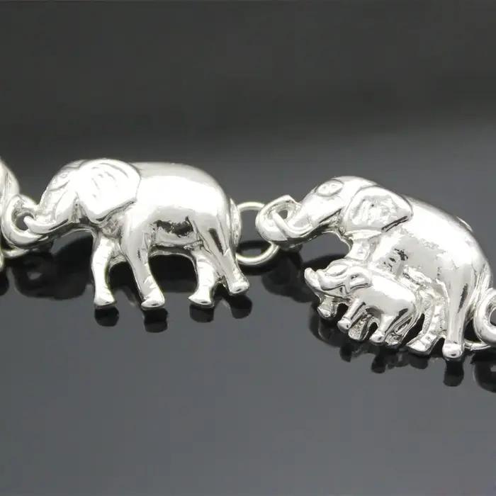 Bracelet à pendentif éléphant plaqué argent pour femme