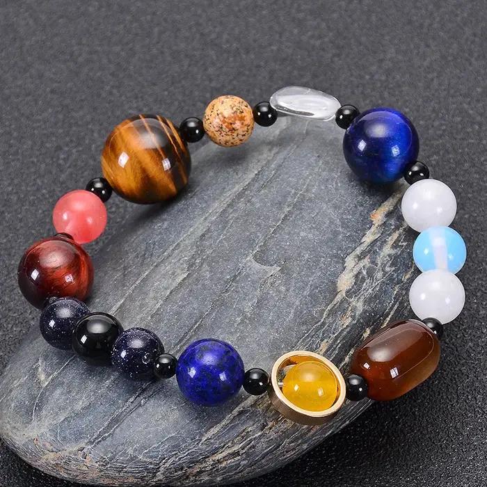 Bracelet système solaire huit planètes bijou cosmique fait à la main pour couple amis bijoux tendance cadeau holographique