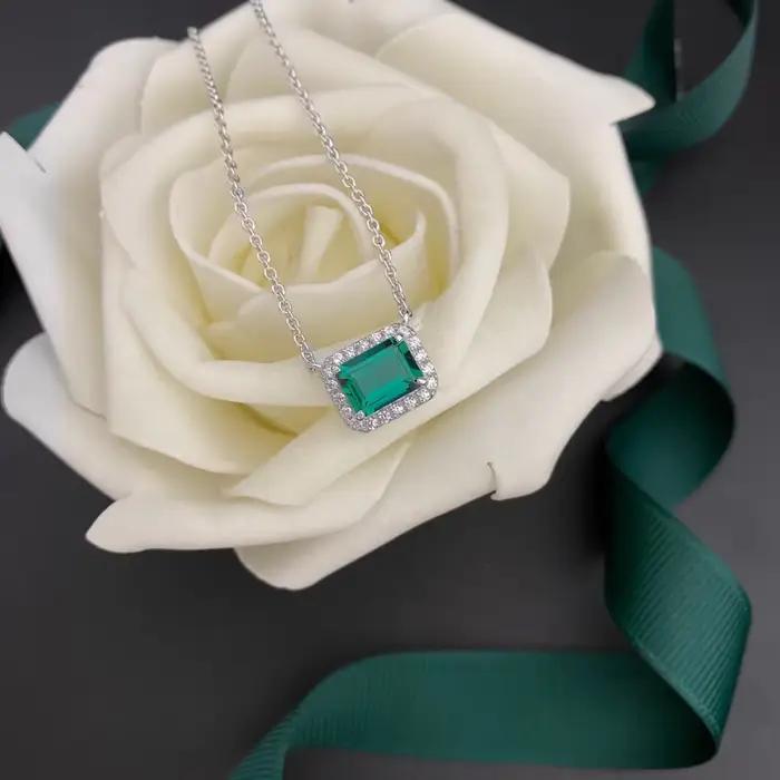 M-JAJA 1ct pendentif émeraude collier S925 en argent Sterling laboratoire cultivé