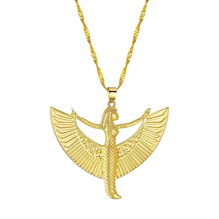 Isis déesse étain antique égyptien occulte divinité mode couleur or pendentif collier pour femmes cadeau pour petite amie bijoux