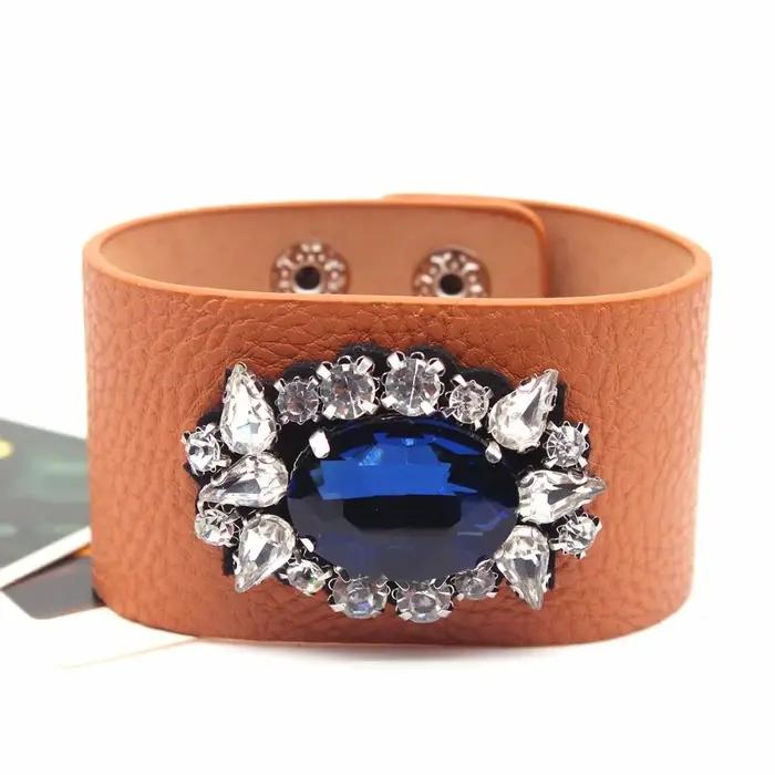 TOTABC nouveau Bracelet en cuir à breloques strass contracté et généreux bijoux de mode