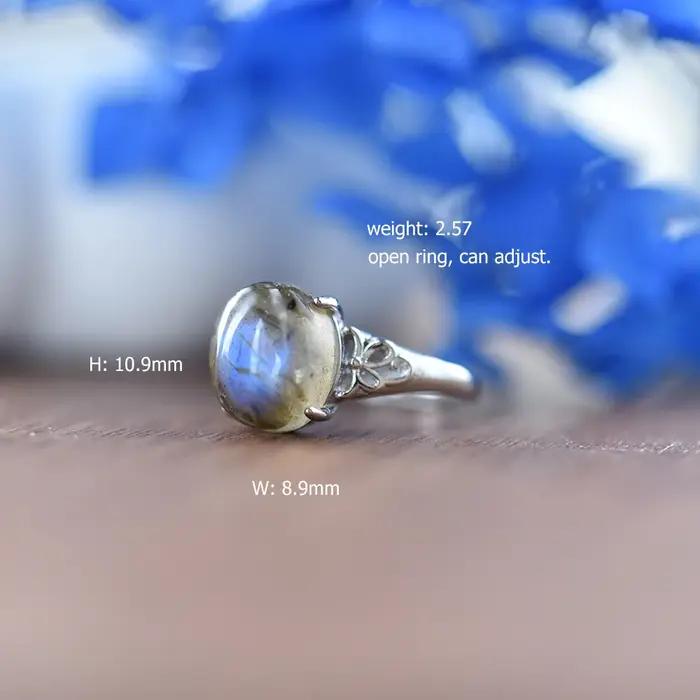 Bague en labradorite ovale ajourée pour femmes, bague d'engagement vintage élégante, bijou de qualité avec certificat CNAS, cadeau spécial pour anniversaire ou engagement