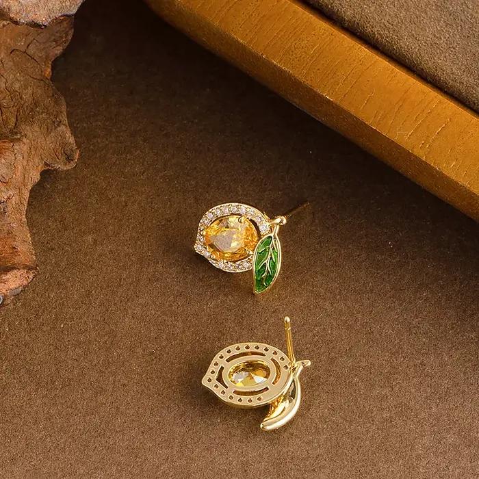 Nouvelles boucles d'oreilles citron élégantes et intelligentes serties de diamants pour femmes