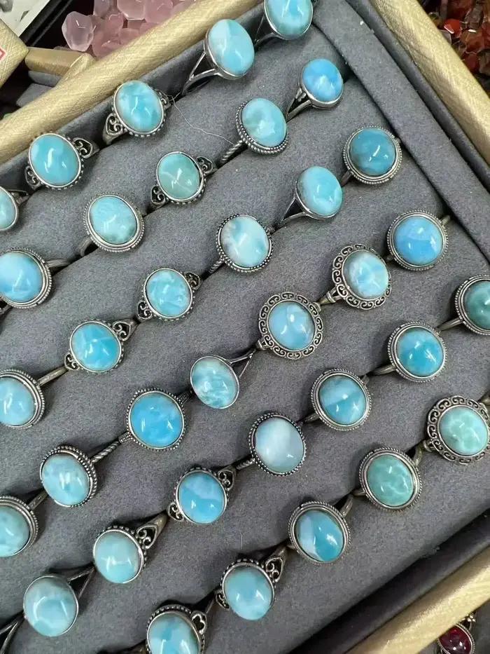 Unité une pièce en argent 925 avec cristal de Larima naturel
