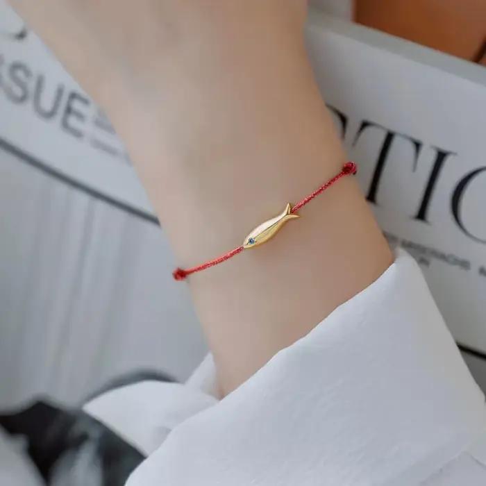 Bracelet poisson réglable pour femme, bijoux ethniques minimalistes faits à la main, ficelle rouge, bleu mignon, cadeau