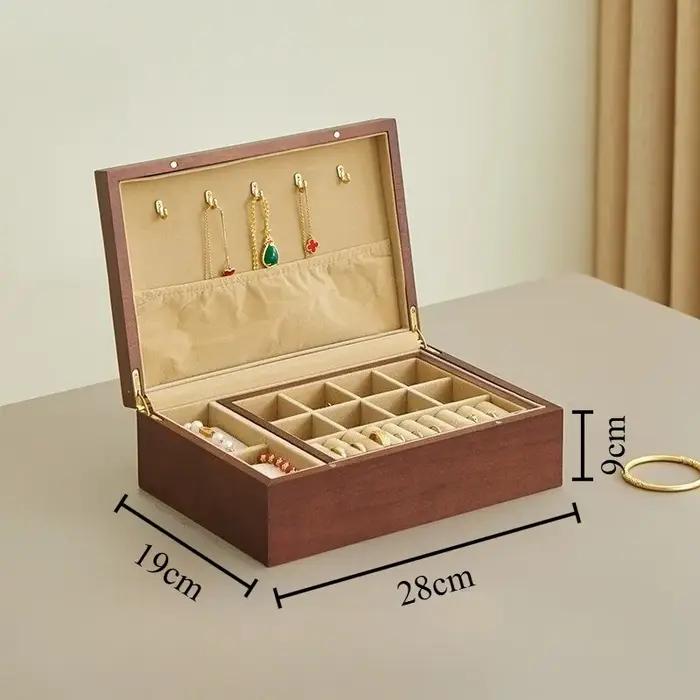 Boîte à bijoux en bois et verre de luxe pour rangement et exposition de colliers bracelets boucles doreilles pour femmes occasions spéciales