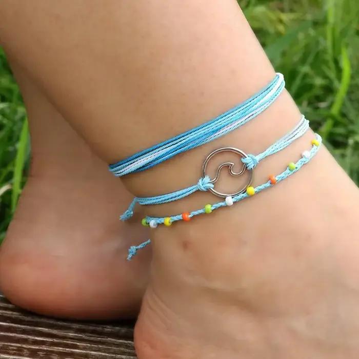 Bracelet de oral ille Ondulé pour Femme et Adolescente, Corde Tressée à la Main, Boho, Étanche, Plag