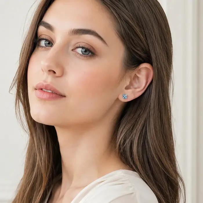 Clous d'oreilles en pierre bleue aigue-marine avec étoile