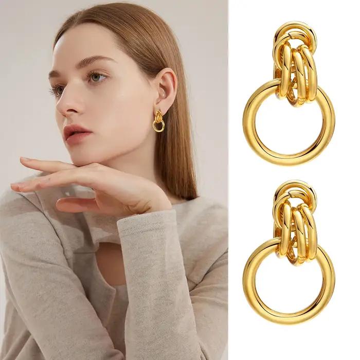 Boucle d'oreille circulaire en acier inoxydable pour femmes