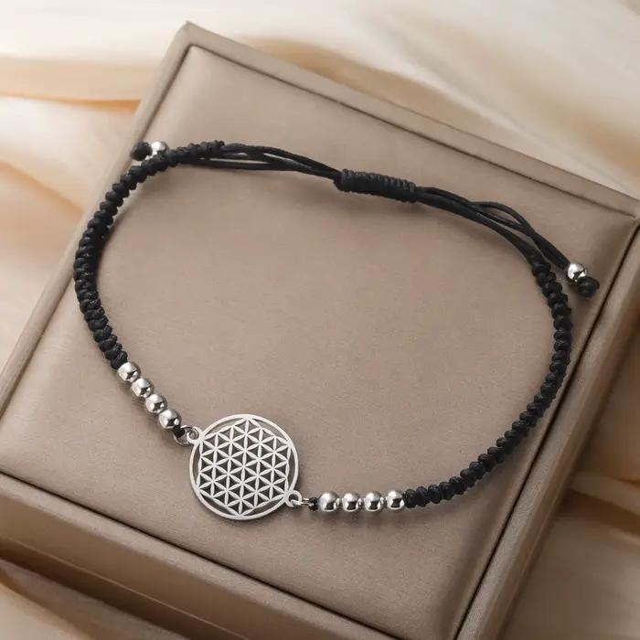 Bracelet Fleurs de Vie en Acier Inoxydable Géométrique Poignet Bijoux Cadeau pour Femmes Occasions Spéciales