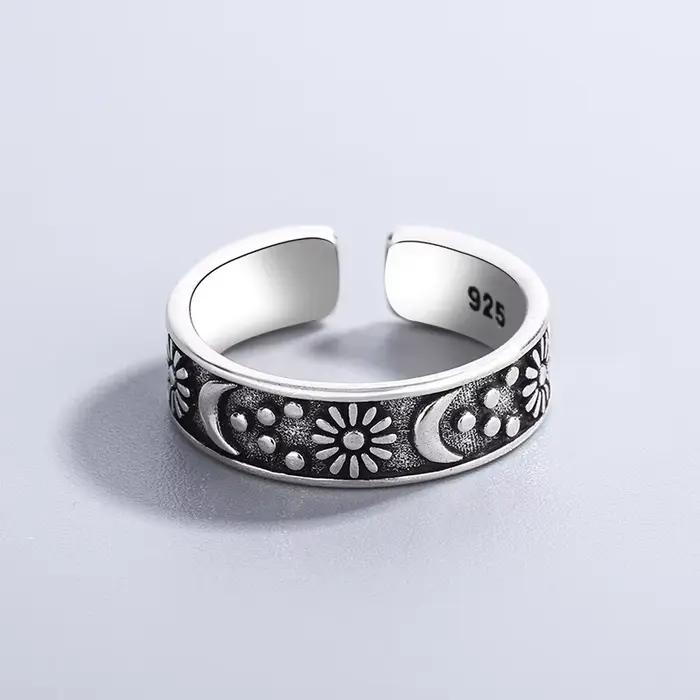 Bagues soleil lune en argent Sterling 925 pour femmes