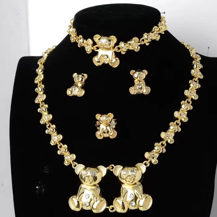 Ensemble de bijoux ensoleillés, ours en peluche mignon populaire, boucles d'oreilles, collier, Brace