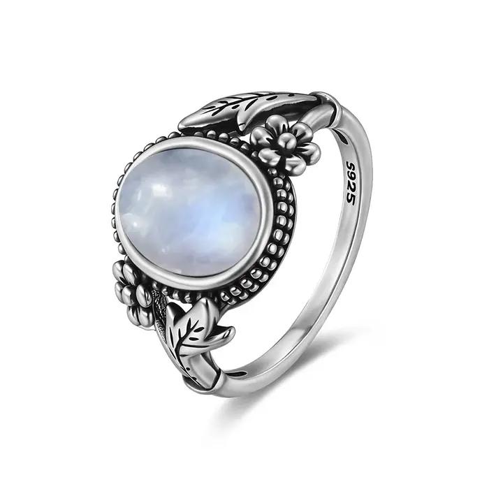 Bague Vintage en Argent 925 Sertie de Pierre de Lune Naturelle Élégante pour Fiançailles ou Occasions Spéciales