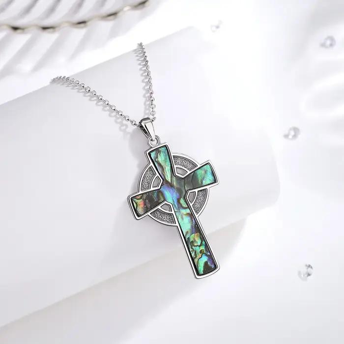 Eudora 925 argent Sterling croix celtique collier coquille d'ormeau trèfle à quatre feuilles pendentif bijoux religieux cadeau pour femme hommes