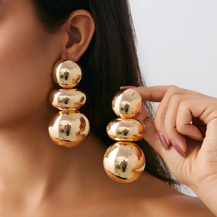 Boucles d'oreilles rondes géométriques rétro exagérées pour femmes, grandes boucles d'oreilles de St