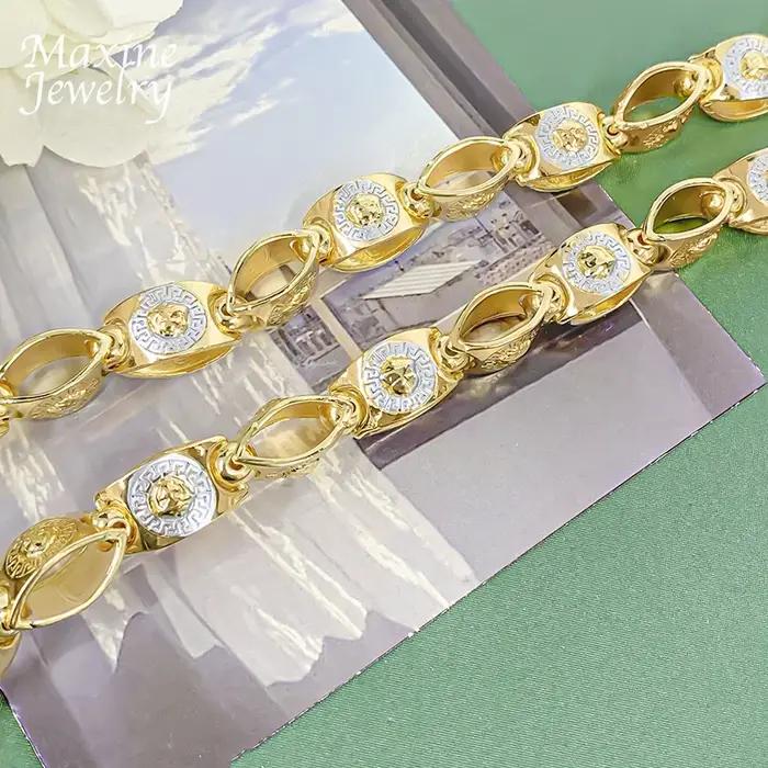 Déclaration longue chaîne dorée plaqué or 18 carats Hip Hop collier Bracelet ensemble de bijoux pour homme