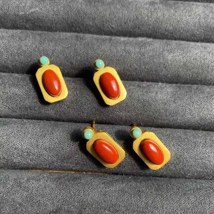 Boucles d'oreilles turquoise incrustées de Tourmaline Rubellite du sud