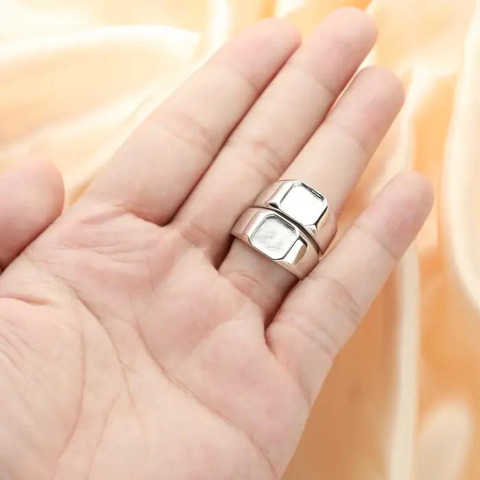 Bague ajustable pour homme en argent sterling 925 avec résine de lait maternel et monture carrée de 9 mm