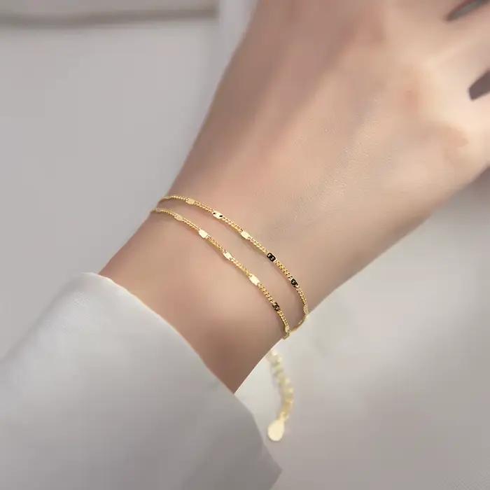 La Monada-Bracelet double couche minimaliste en argent regardé 925 pour femme