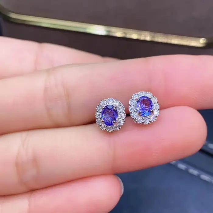 Boucles d'oreilles en argent 925 avec tanzanite naturelle pure