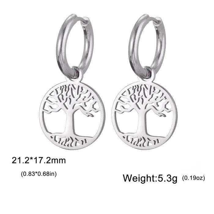 Boucles d'oreilles rondes arbre de vie plaquées or pour femmes