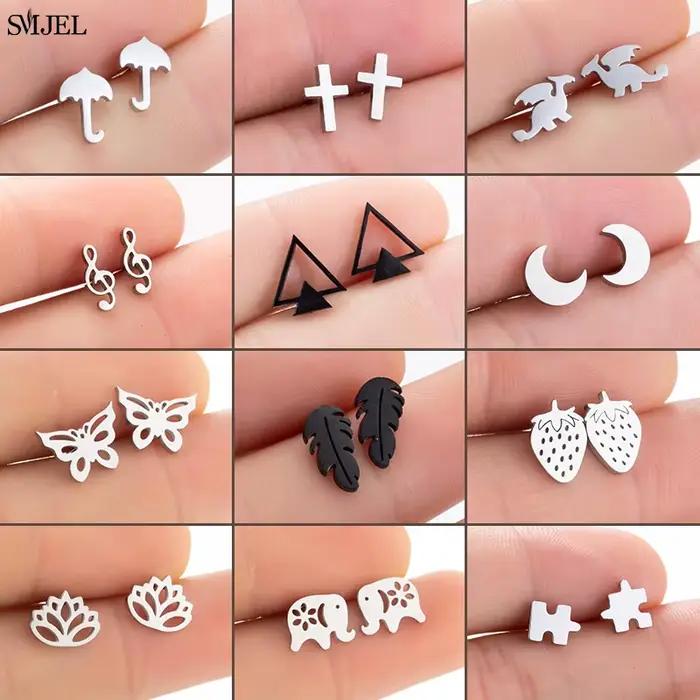Boucles d'Oreilles en Acier Inoxydable, Bijoux à la Mode, Petit Animal, Punk, Croix, Musique, Parapluie, Ballet, Cadeaux