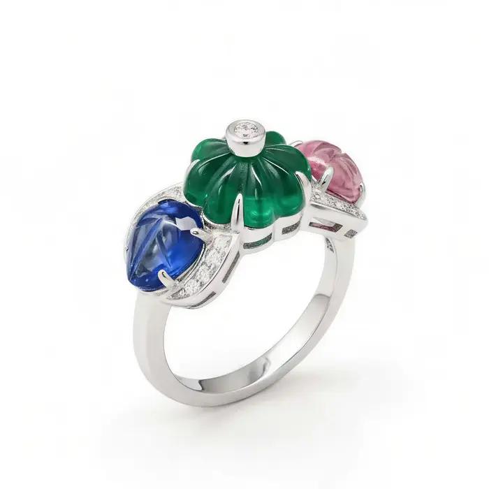 Bague Vintage Tutti Frutti Sculptée, Design Floral de Luxe, en Argent Sterling 925, Bijou Fin pour Femme, Cadeau Idéal pour Fête et Festival