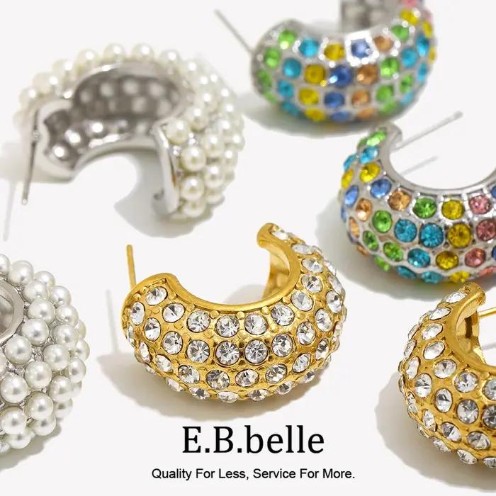 E.B.belle optics-Boucles d'oreilles en perles colorées en forme de C pour femme