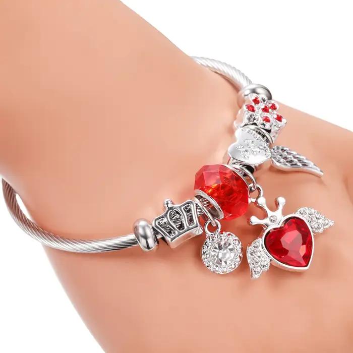 Nouveau strass à la mode libellule cristal perlé pendentif Bracelet en acier inoxydable 4 couleurs fermeture bracelets