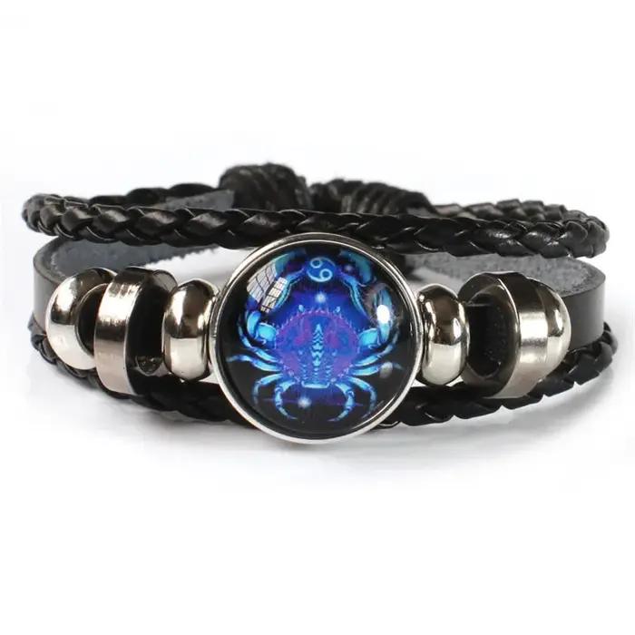 12 signes du zodiaque Constellation charme Bracelet lumineux hommes femmes mode multicouche tissage