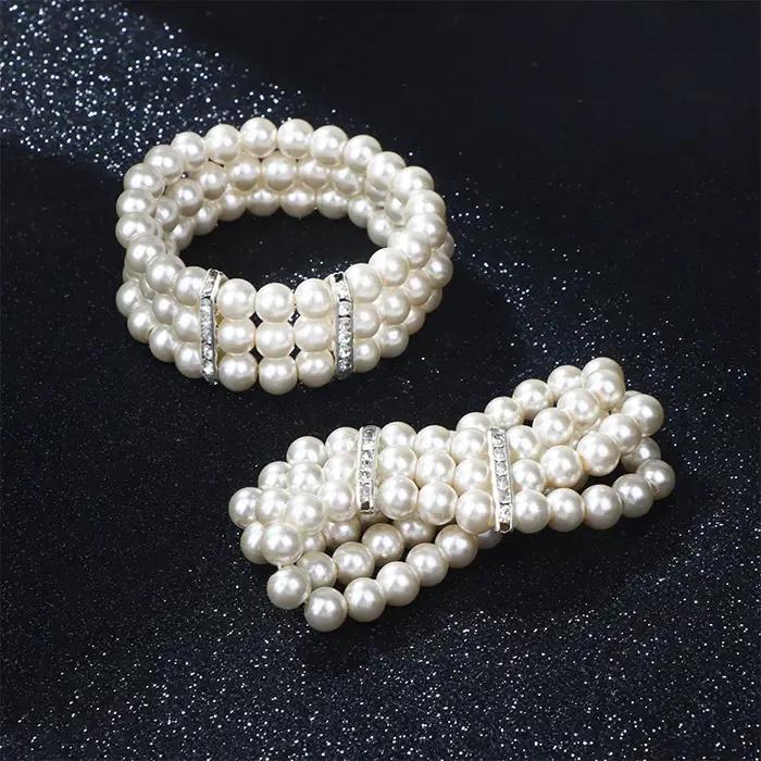 Bracelet élastique en biscuits perlé multicouche pour femme