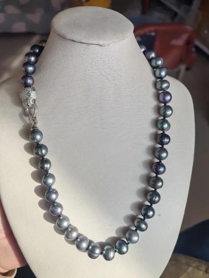 Long baroque AAAA + 11-12mm eau de mer naturelle tahitienne noir bleu collier de perles 925s 36 pouces 18