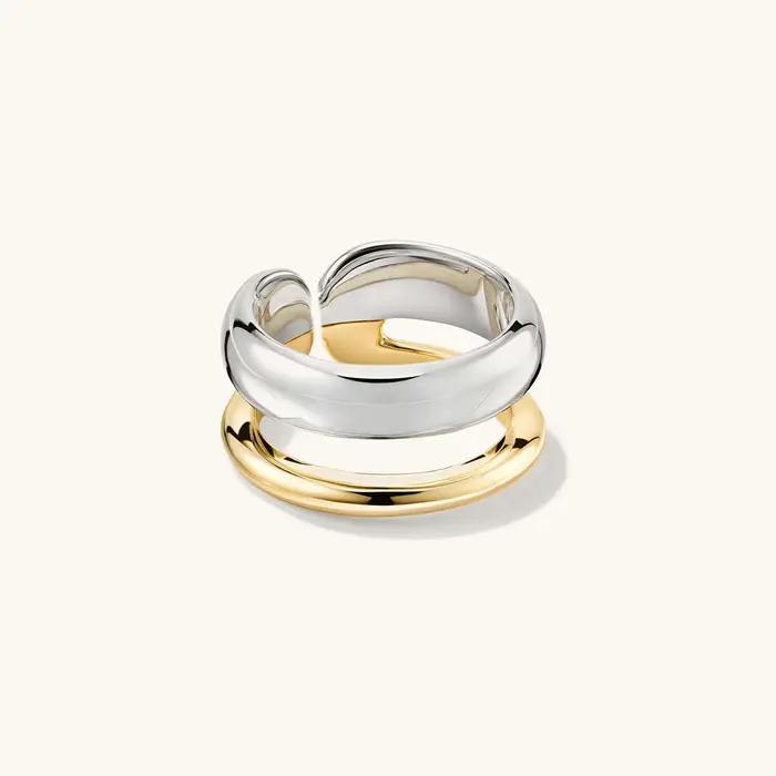 Bague en argent sterling 925 sertie de zirconium blanc double placage en platine et or 18k pour femmes rock punk style engagement anniversaire mariage