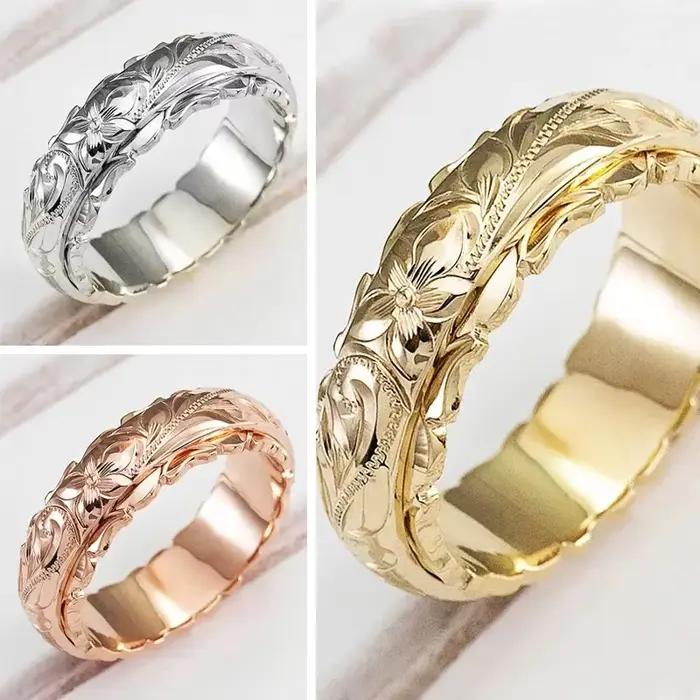 Bague suspendue en or 14 carats avec fleur de Rose sculptée pour femmes et hommes