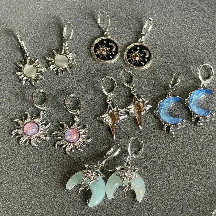 Y2K Sun Moon – boucles d'oreilles créoles en acier inoxydable pour femmes