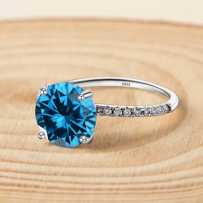 Bague en Argent Sterling 925 Sertie de Topaze et Zirconium Blanc Mode Femmes Cadeau Occasions Spéciales Mariage Fiançailles