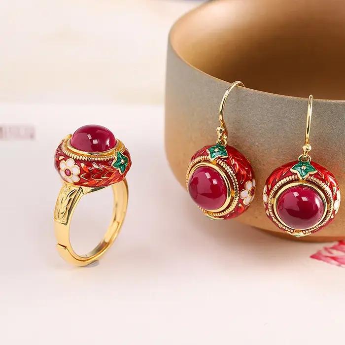 Ensemble de bijoux en cornialine naturelle pour femmes