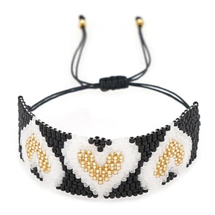 Bracelet en perles de riz bohème ajustable cœur géométrie multicolore tissage artisanal ethnique pour femmes occasions spéciales