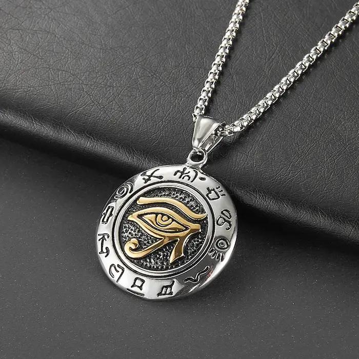 Collier pendentif œil d'horus en acier inoxydable
