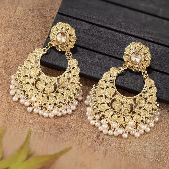 Boucles d'oreilles Jhumka indiennes de luxe pour femmes
