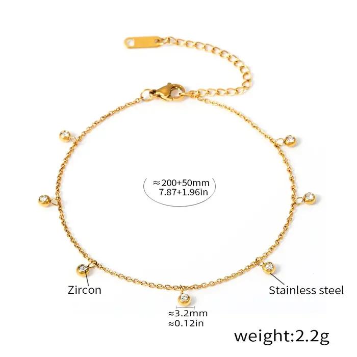 Bracelet de cheville à chaîne fine en acier inoxydable pour femmes, plaqué or 18 carats, breloques m