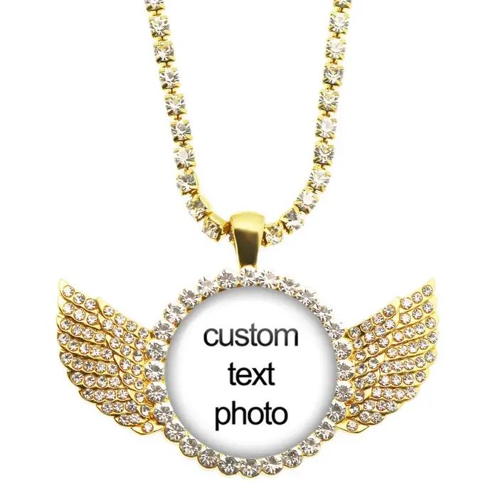 Collier Photo personnalisé aile d'ange en cristal