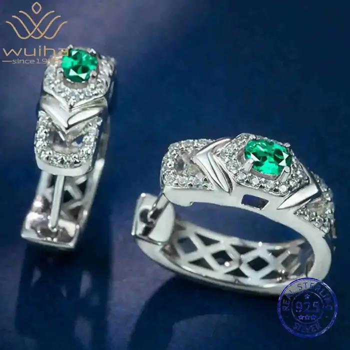 WUIHA Vintage 925 en argent Sterling laboratoire saphir émeraude rubis diamants à haute teneur en carbone cerceaux de fiançailles de mariage boucles d'oreilles bijoux fins