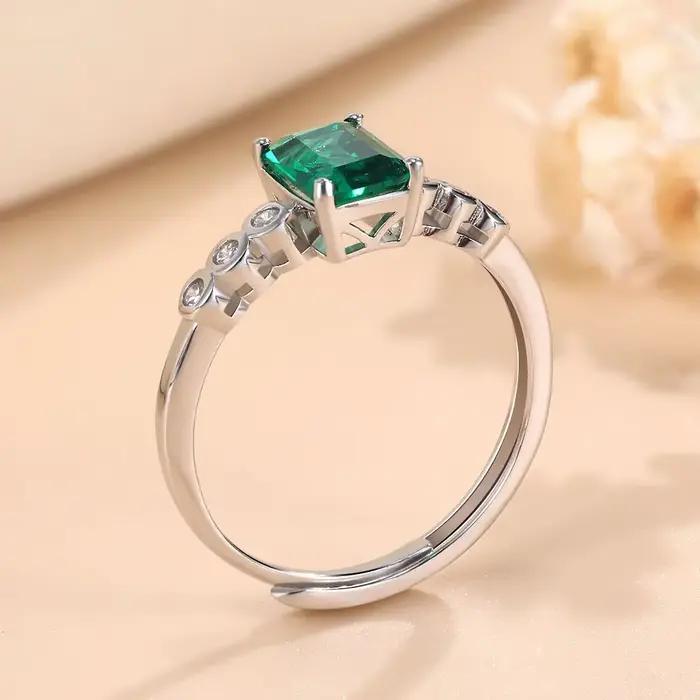 Bague ajustable LinkerLove en argent sterling 925 avec émeraude 1 carat