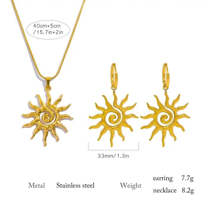 Collier pendentif soleil en spirale pour femme – Acier inoxydable hypoallergénique plaqué or 18 carats