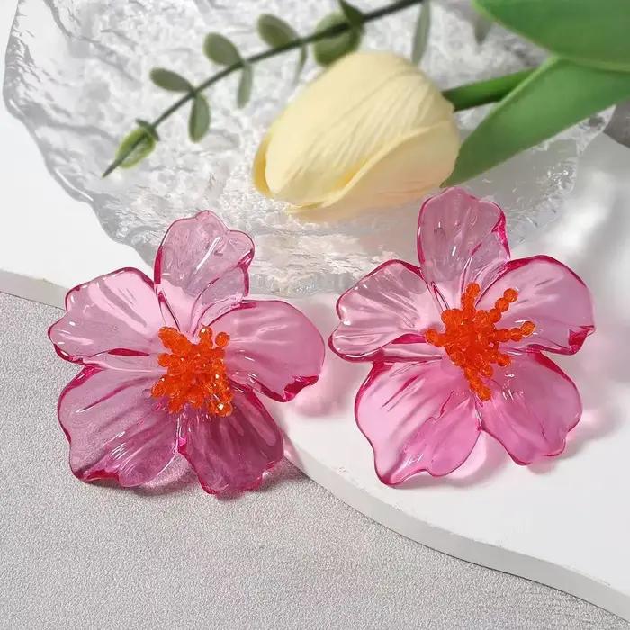 Boucles d'oreilles à fleurs en résine colorée pour femmes, accessoires de bijoux de luxe élégants de